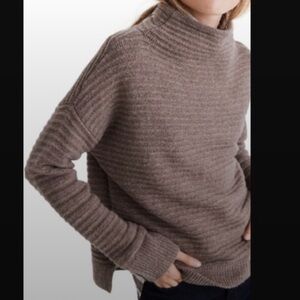 Madewell Belmont Mock Neck Ribbed Sweater Women’s Small Heather Brown Wool Blend